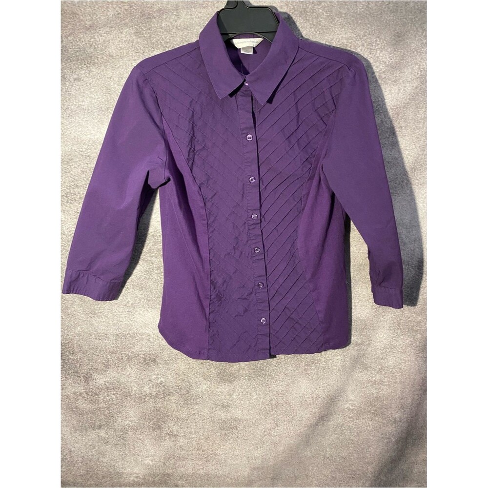 Christopher & Banks Womens Purple Pintuck Pleat Button Up Top Shirt Small
